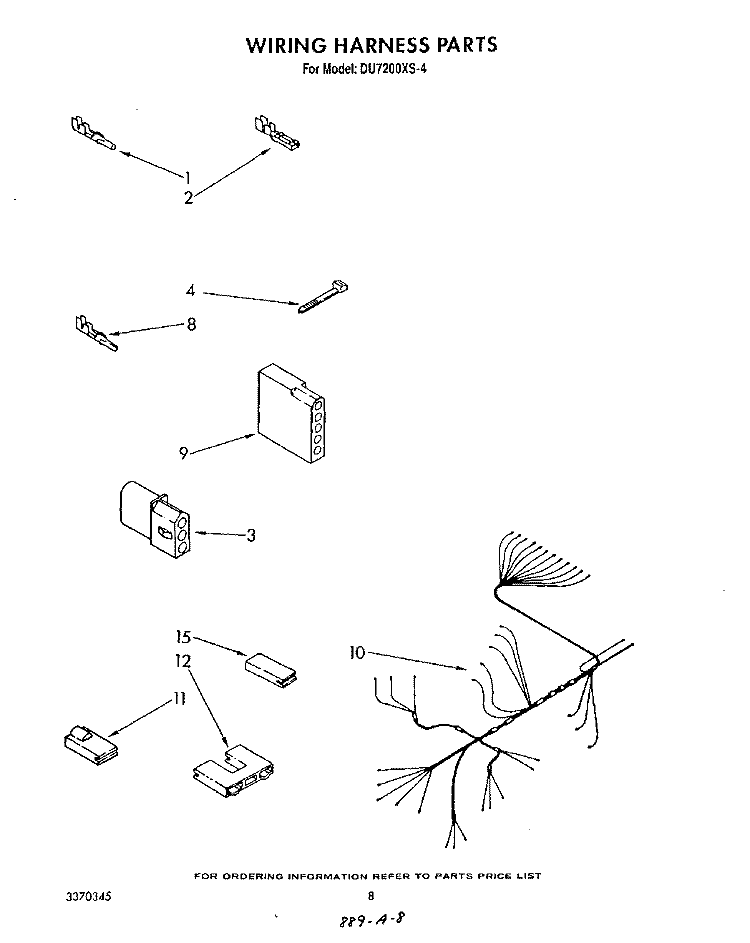 WIRING HARNESS Diagram and Parts List for DU7200XS4  Whirlpool Dishwasher