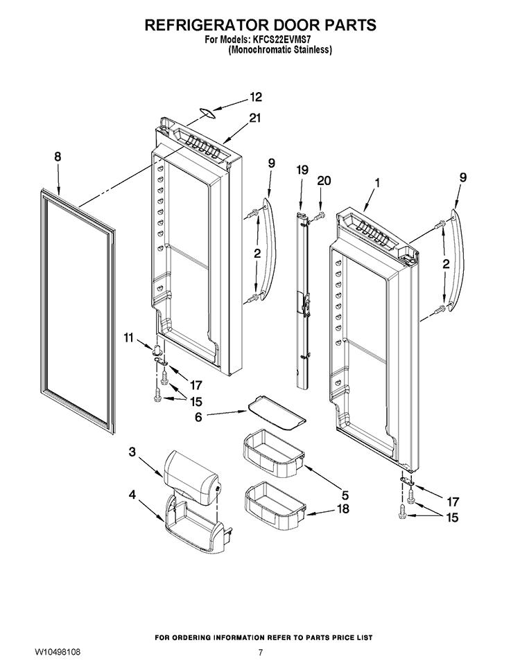 REFRIGERATOR DOOR PARTS Diagram and Parts List for KFCS22EVMS7  KitchenAid Refrigerator