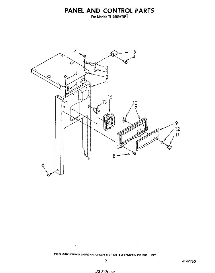 PANEL AND CONTROL Diagram and Parts List for TU4000XRP1  Whirlpool Trash Compactor