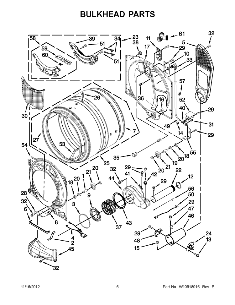 BULKHEAD PARTS Diagram and Parts List for WGD88HEAC0  Whirlpool Dryer