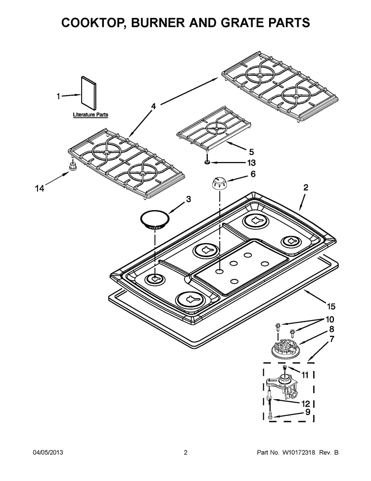 COOKTOP, BURNER AND GRATE PARTS Diagram and Parts List for KGCK366VSS00  KitchenAid Cooktop