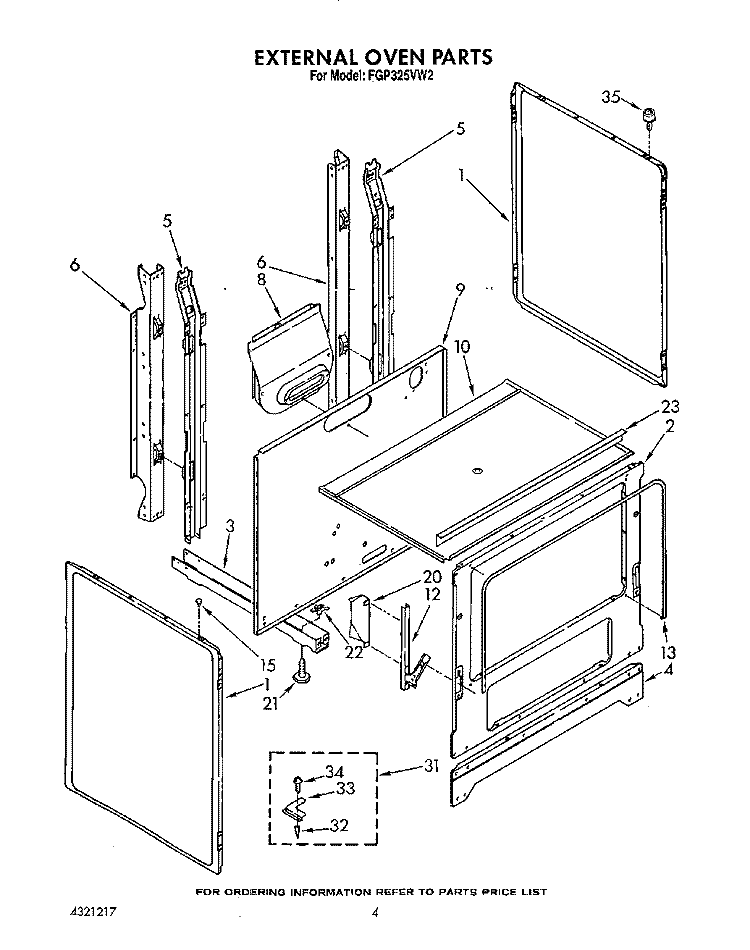 EXTERNAL OVEN Diagram and Parts List for FGP325VW2  Roper Range