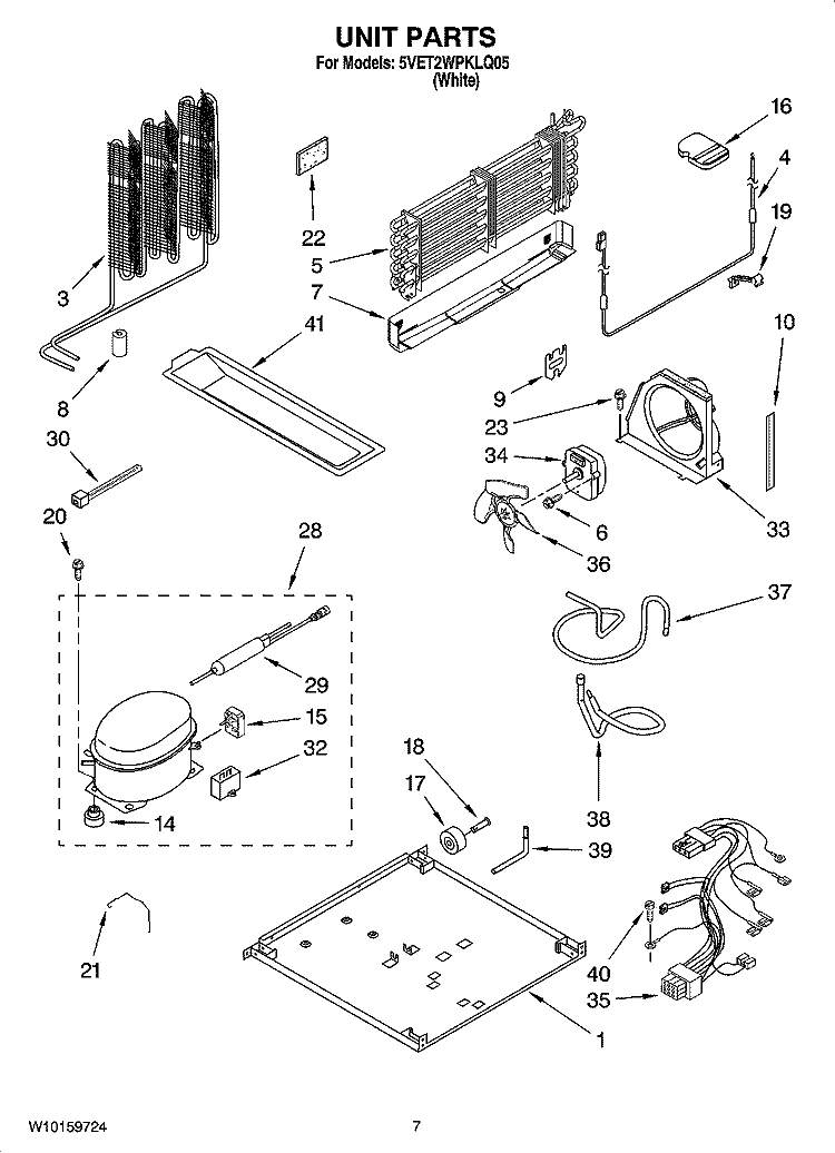 UNIT PARTS Diagram and Parts List for 5VET2WPKLQ05  Whirlpool Refrigerator