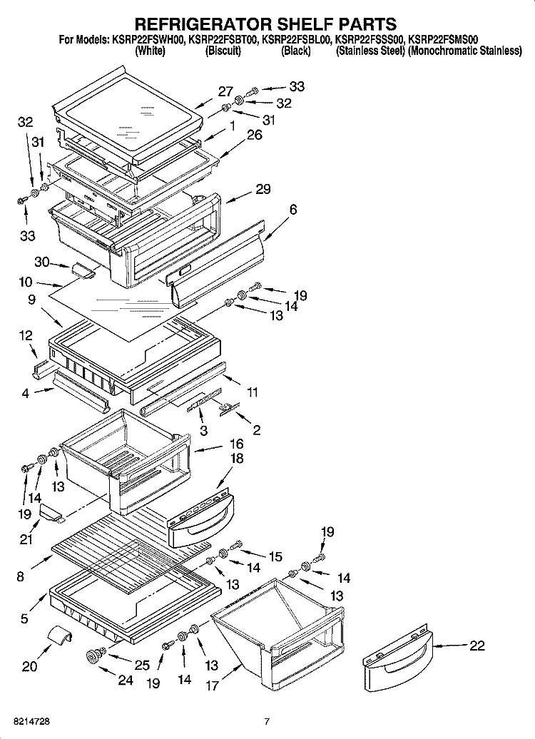 REFRIGERATOR SHELF PARTS Diagram and Parts List for KSRP22FSSS00  KitchenAid Refrigerator