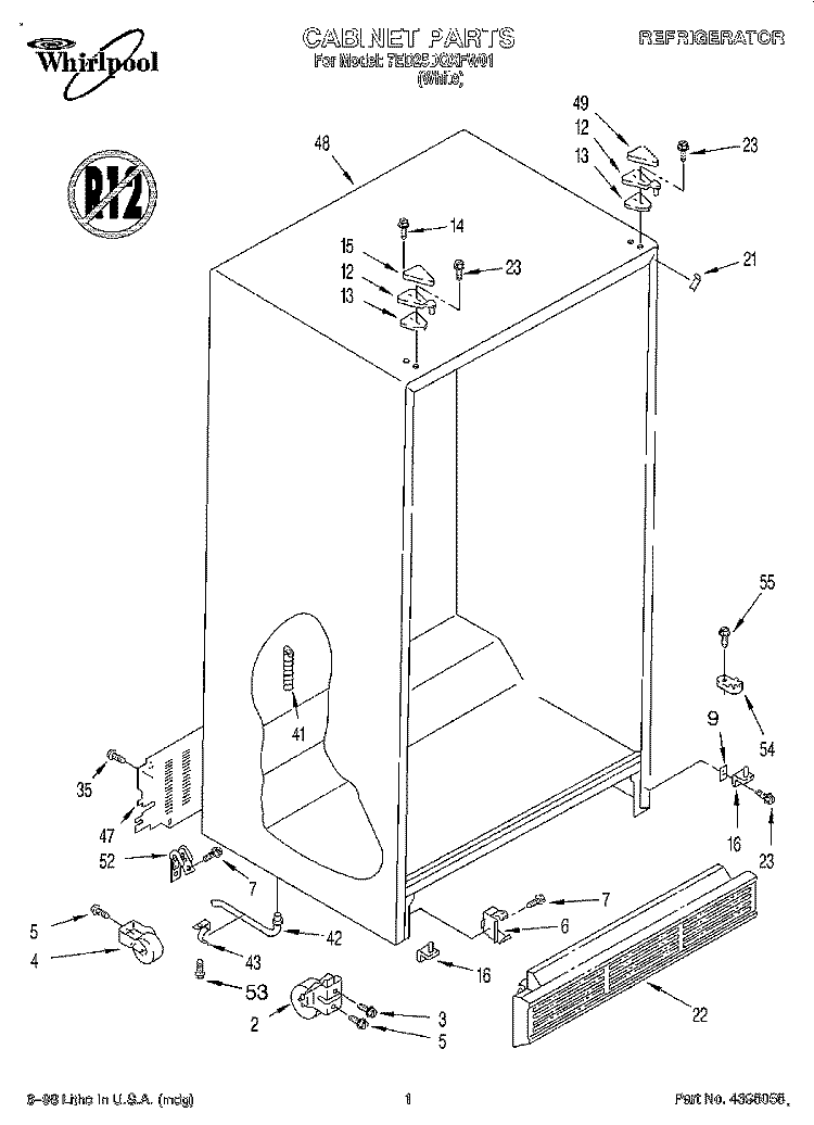 CABINET Diagram and Parts List for 7ED25DQXFW01  Whirlpool Refrigerator