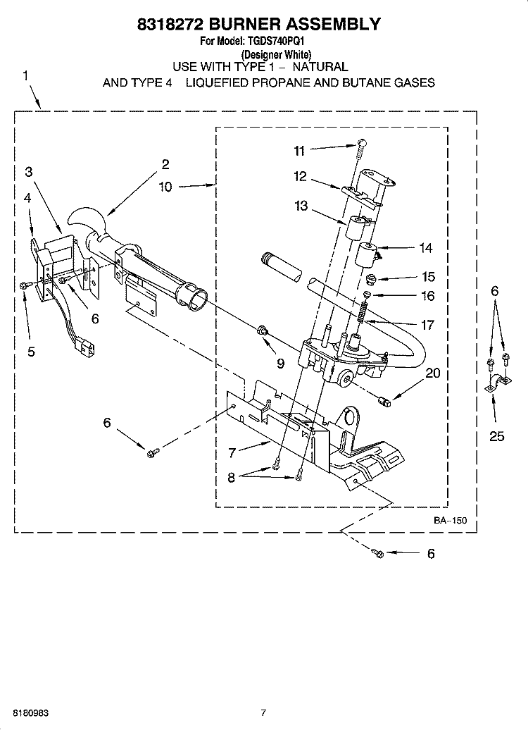 8318272 BURNER ASSEMBLY, OPTIONAL PARTS (NOT INCLUDED) Diagram and Parts List for TGDS740PQ1  Estate Dryer