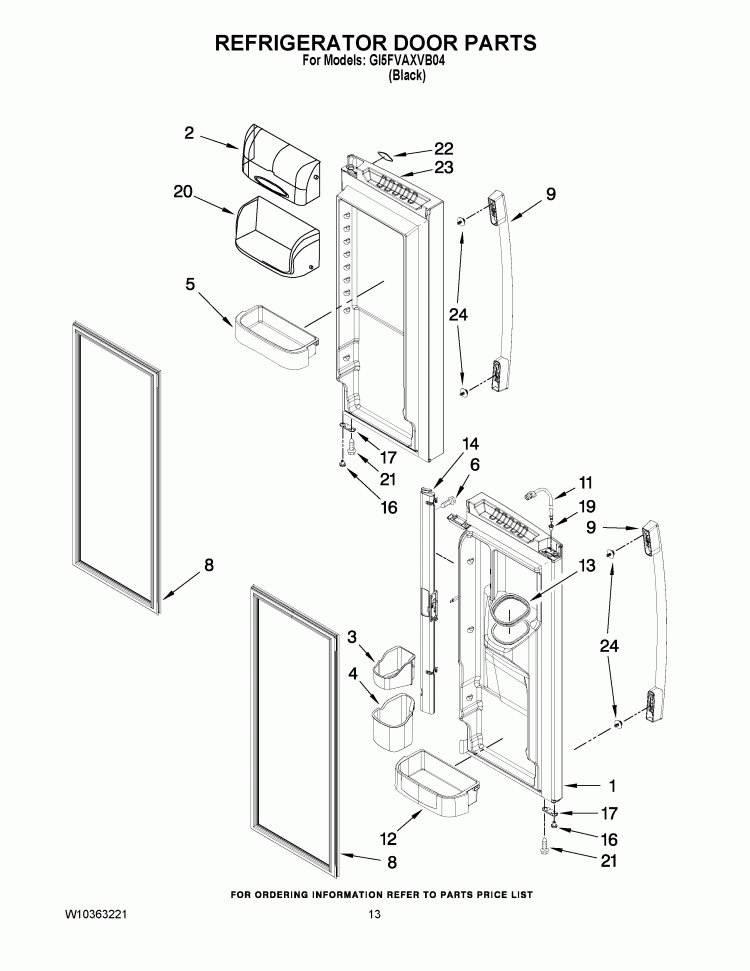 REFRIGERATOR DOOR PARTS Diagram and Parts List for GI5FVAXVB04  Whirlpool Refrigerator