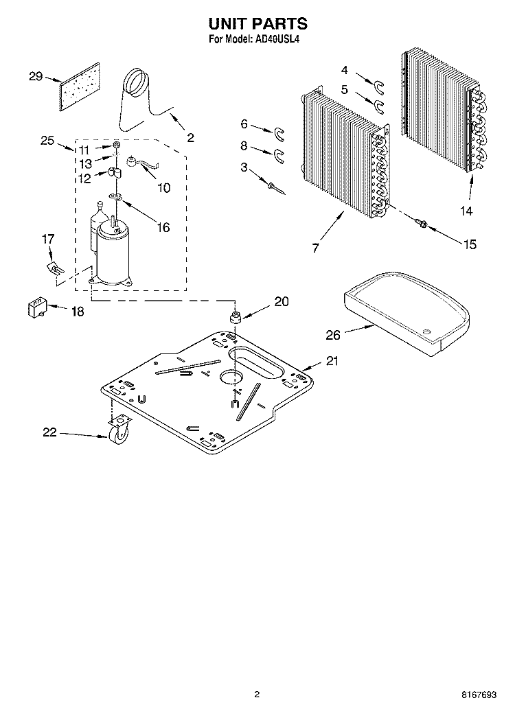 UNIT PARTS Diagram and Parts List for AD40USL4  Whirlpool Dehumidifier