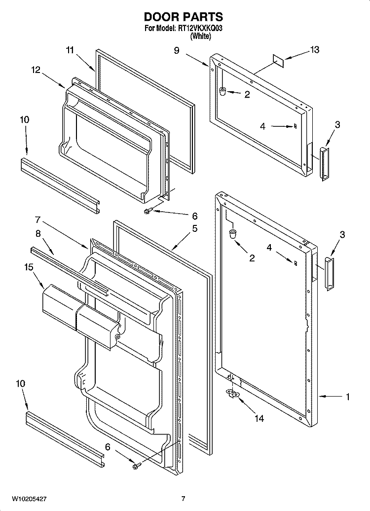 DOOR PARTS Diagram and Parts List for RT12VKXKQ03  Roper Refrigerator