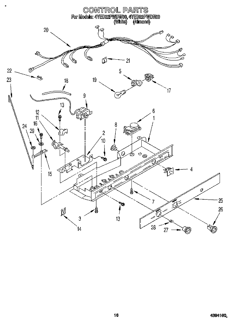 CONTROL Diagram and Parts List for 4YED22PWDW00  Whirlpool Refrigerator