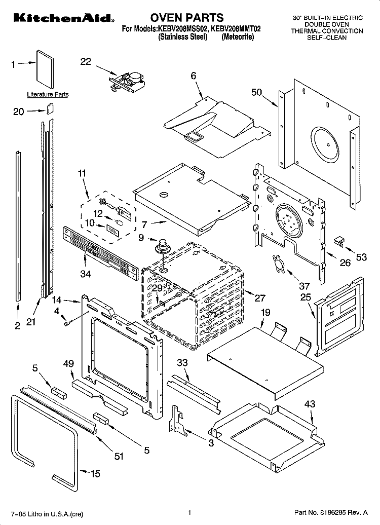 OVEN PARTS Diagram and Parts List for KEBV208MSS02  KitchenAid Wall Oven