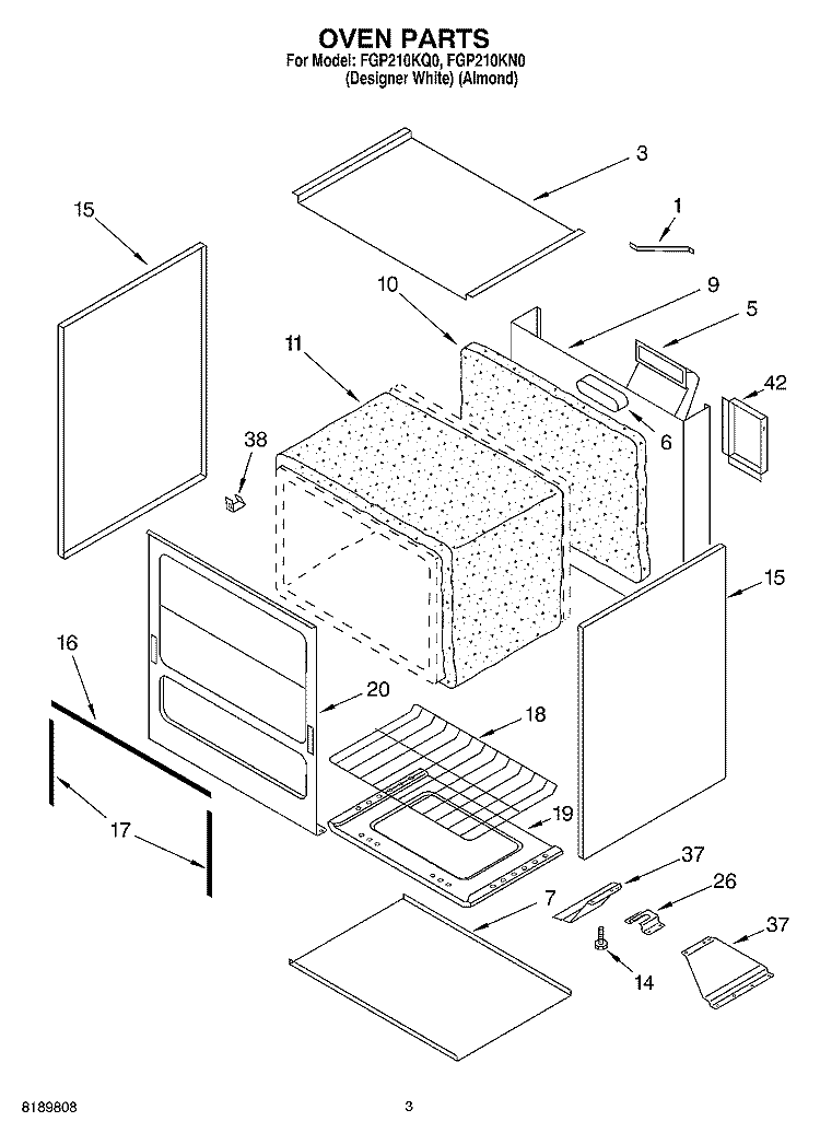 OVEN Diagram and Parts List for FGP210KN0  Roper Range
