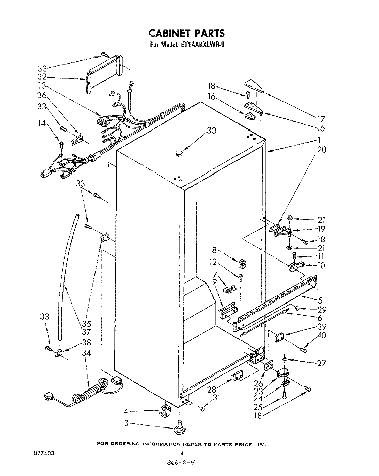 CABINET Diagram and Parts List for ET14AKXLWR0  Whirlpool Refrigerator