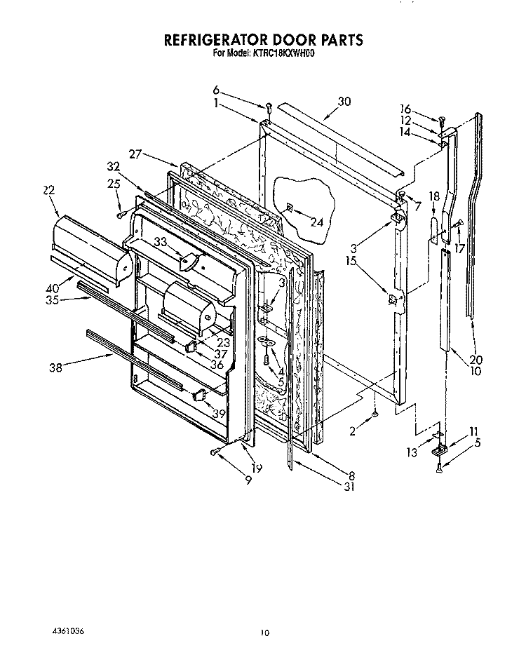 REFRIGERATOR DOOR Diagram and Parts List for KTRC18KXAL00  KitchenAid Refrigerator