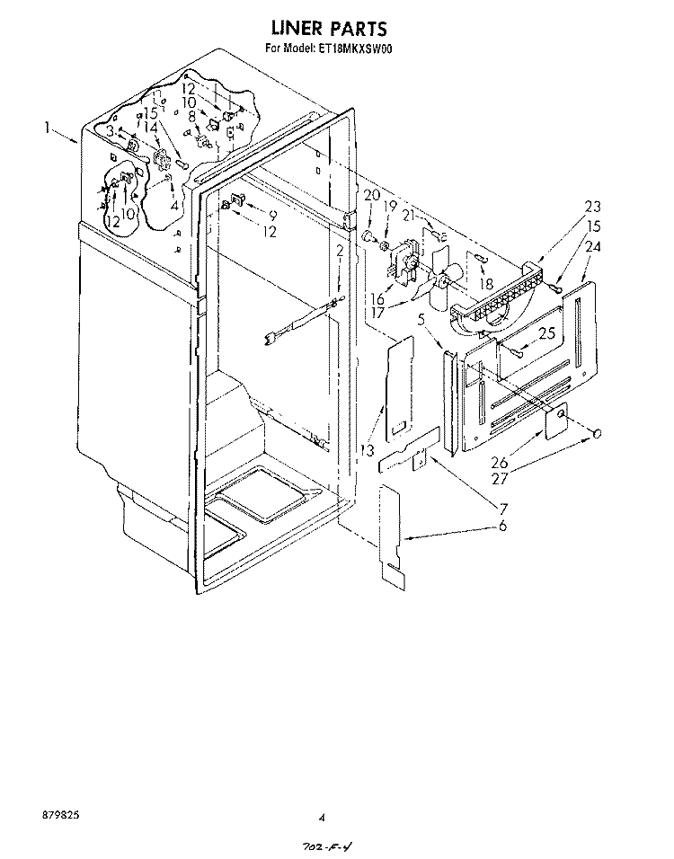 LINER Diagram and Parts List for ET18MKXSW00  Whirlpool Refrigerator