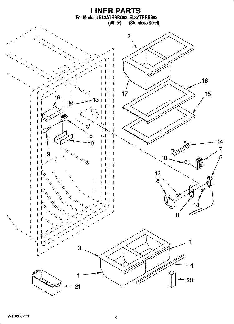 LINER PARTS Diagram and Parts List for EL8ATRRRQ02  Whirlpool Refrigerator