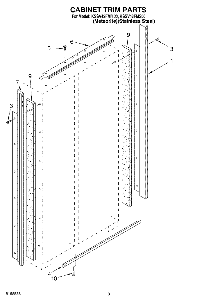 CABINET TRIM PARTS Diagram and Parts List for KSSV42FMS00  KitchenAid Refrigerator