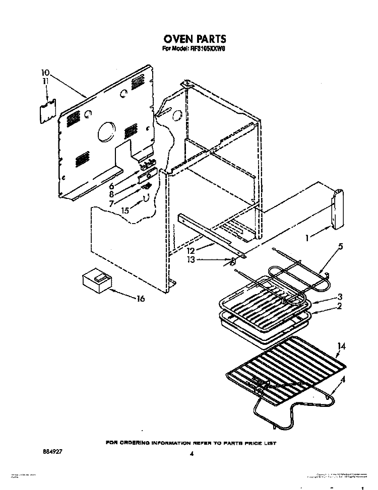 OVEN, OPTIONAL Diagram and Parts List for RF3105XXN0  Whirlpool Range