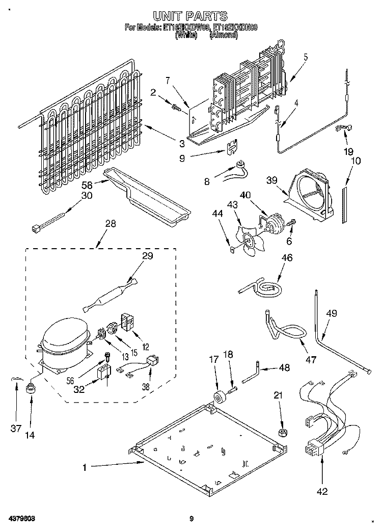 UNIT, LIT/OPTIONAL Diagram and Parts List for ET18ZKXDW00  Whirlpool Refrigerator