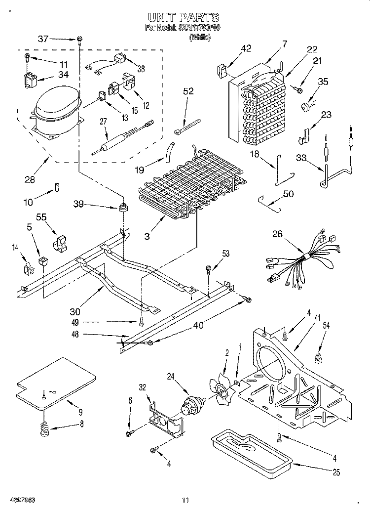 UNIT Diagram and Parts List for 3XART700F00  Whirlpool Refrigerator