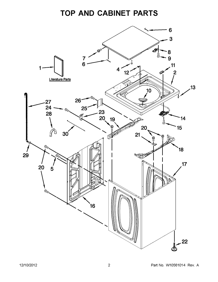 TOP AND CABINET PARTS Diagram and Parts List for 4GWTW4740YQ1  Whirlpool Washer