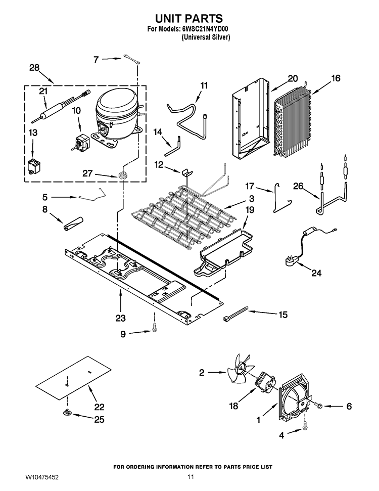 UNIT PARTS Diagram and Parts List for 6WSC21N4YD00  Whirlpool Refrigerator