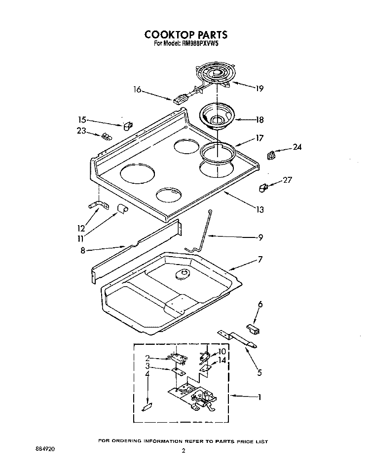 COOKTOP Diagram and Parts List for RM988PXVM5  Whirlpool Microwave Oven Combo