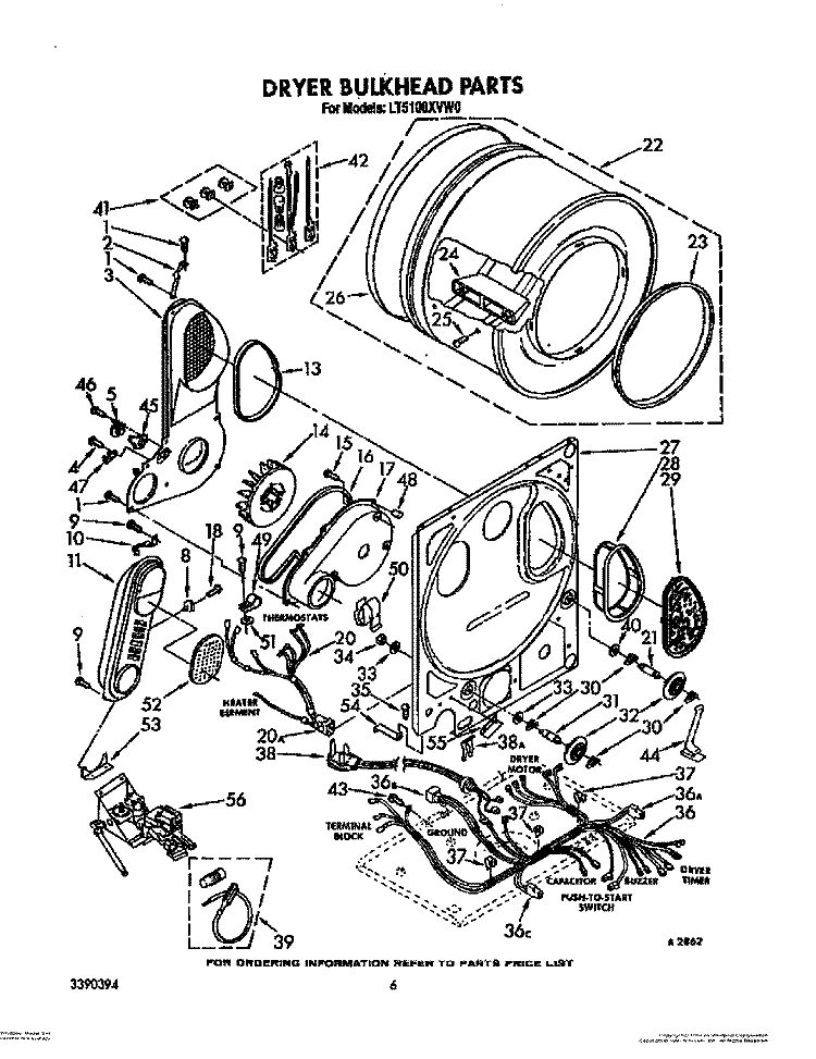 DRYER BULKHEAD Diagram and Parts List for LT5100XVW0  Whirlpool Washer Dryer Combo