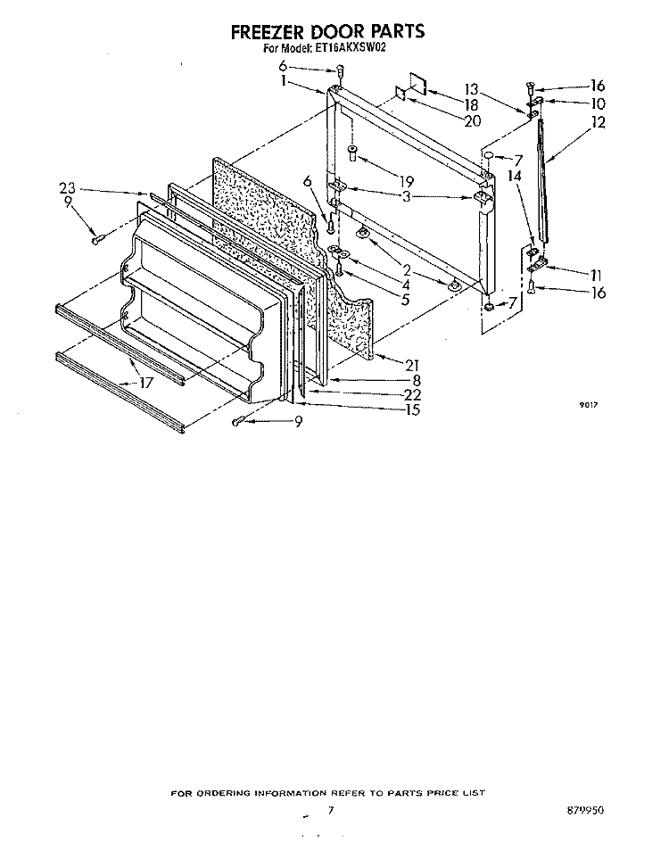 FREEZER DOOR Diagram and Parts List for ET16AKXSW02  Whirlpool Refrigerator