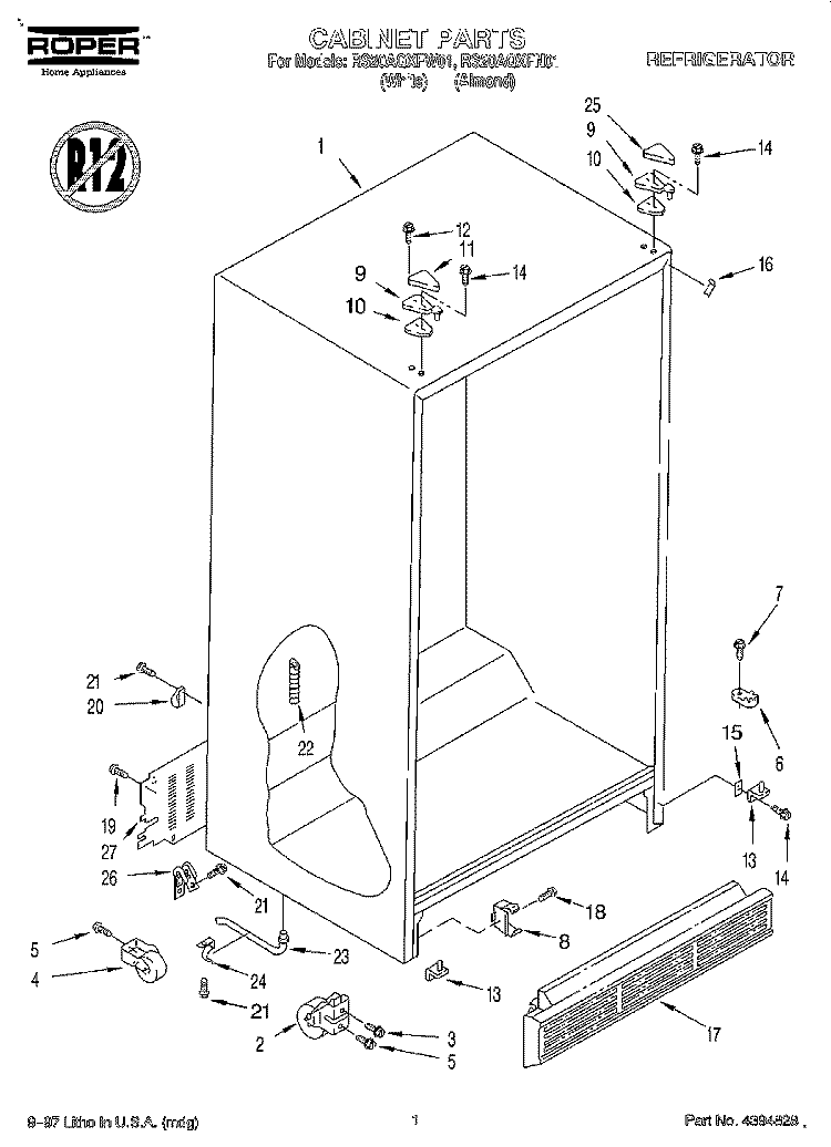 CABINET Diagram and Parts List for RS20AQXFN01  Roper Refrigerator