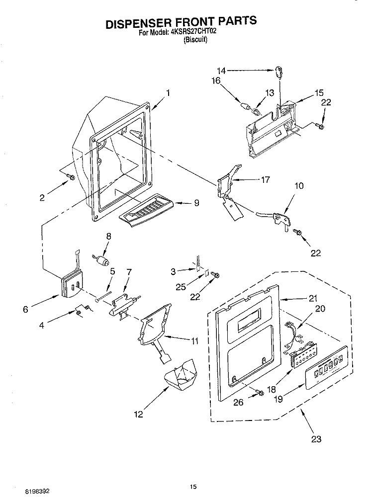 DISPENSER FRONT Diagram and Parts List for 4KSRS27CHT02  KitchenAid Refrigerator