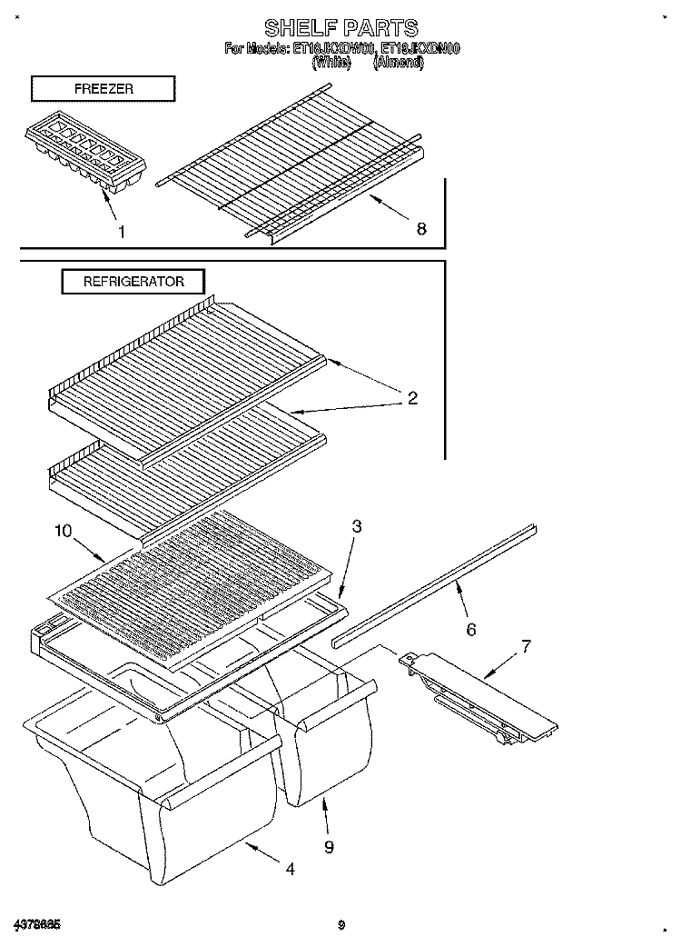 SHELF, LIT/OPTIONAL Diagram and Parts List for ET18JKXDW00  Whirlpool Refrigerator