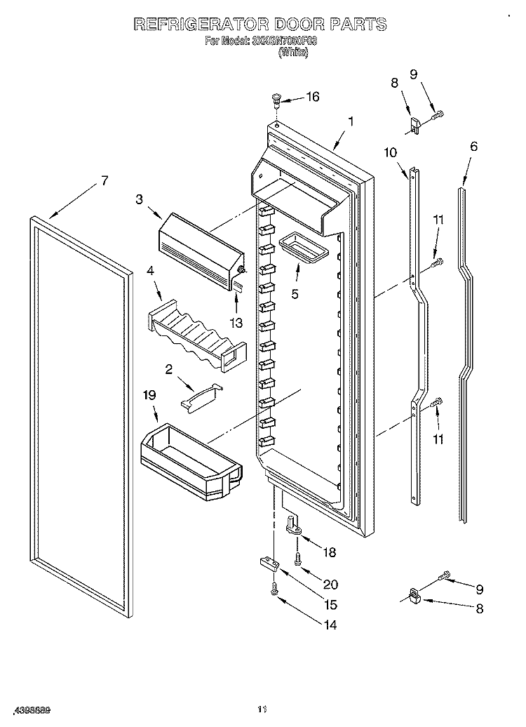 REFRIGERATOR DOOR Diagram and Parts List for 3XKGN7050F03  Whirlpool Refrigerator