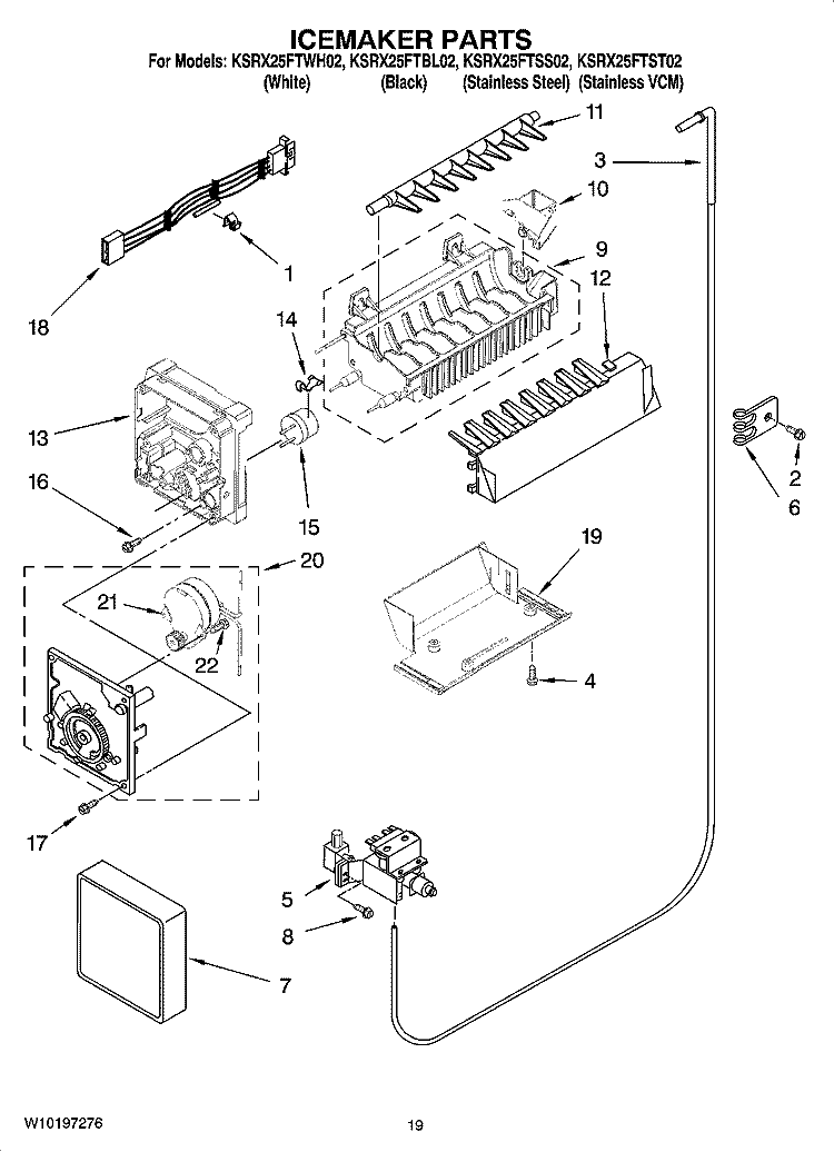 ICEMAKER PARTS Diagram and Parts List for KSRX25FTSS02  KitchenAid Refrigerator