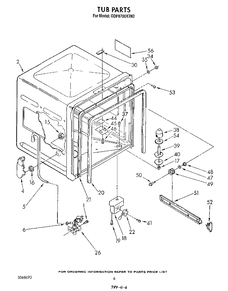 TUB Diagram and Parts List for GDP8700XTN2  Whirlpool Dishwasher