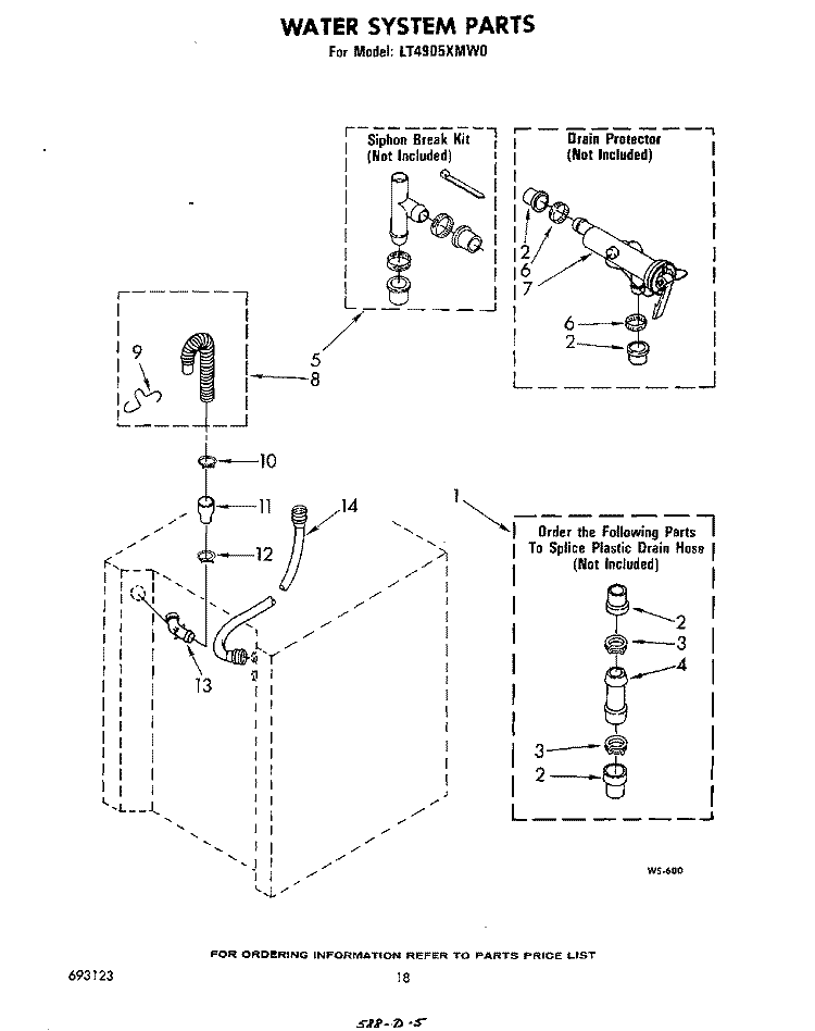 WATER SYSTEM Diagram and Parts List for LT4905XMW0  Whirlpool Washer Dryer Combo