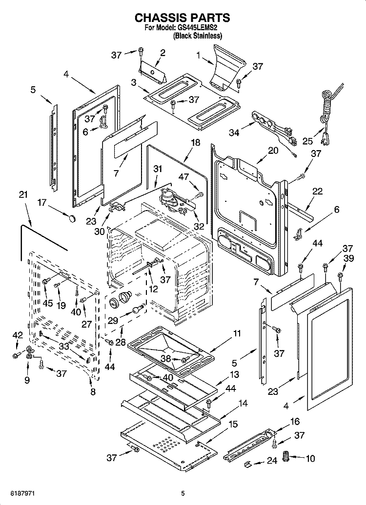CHASSIS PARTS Diagram and Parts List for GS445LEMS2  Whirlpool Range