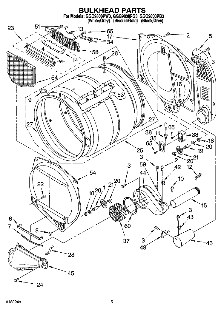 BULKHEAD PARTS Diagram and Parts List for GGQ9800PG3  Whirlpool Dryer