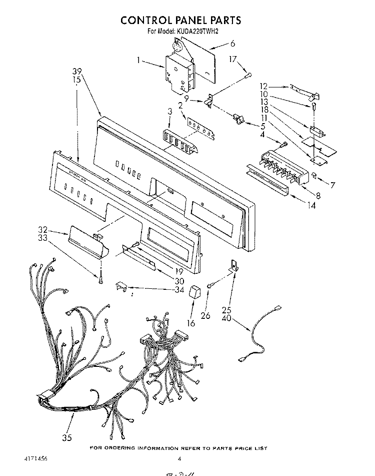 CONTROL PANEL , LITERATURE AND OPTIONAL Diagram and Parts List for KUDA220TWH2  KitchenAid Dishwasher
