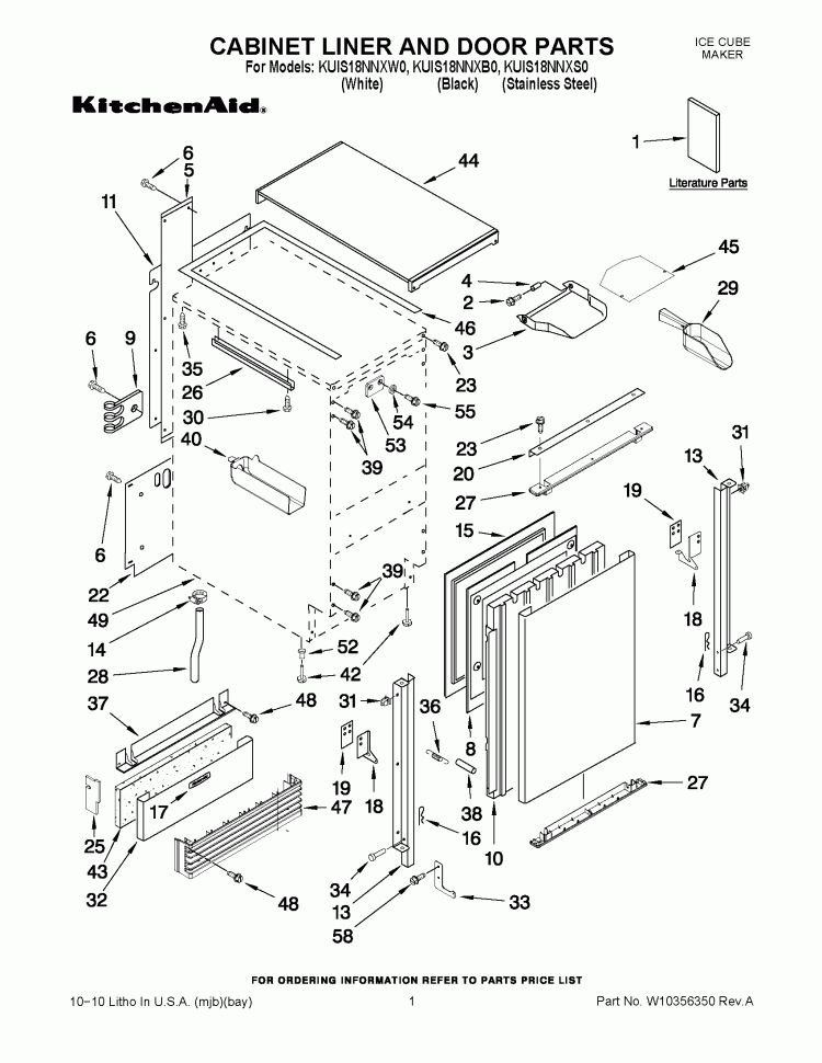 CABINET LINER AND DOOR PARTS Diagram and Parts List for KUIS18NNXB0  KitchenAid Ice Maker