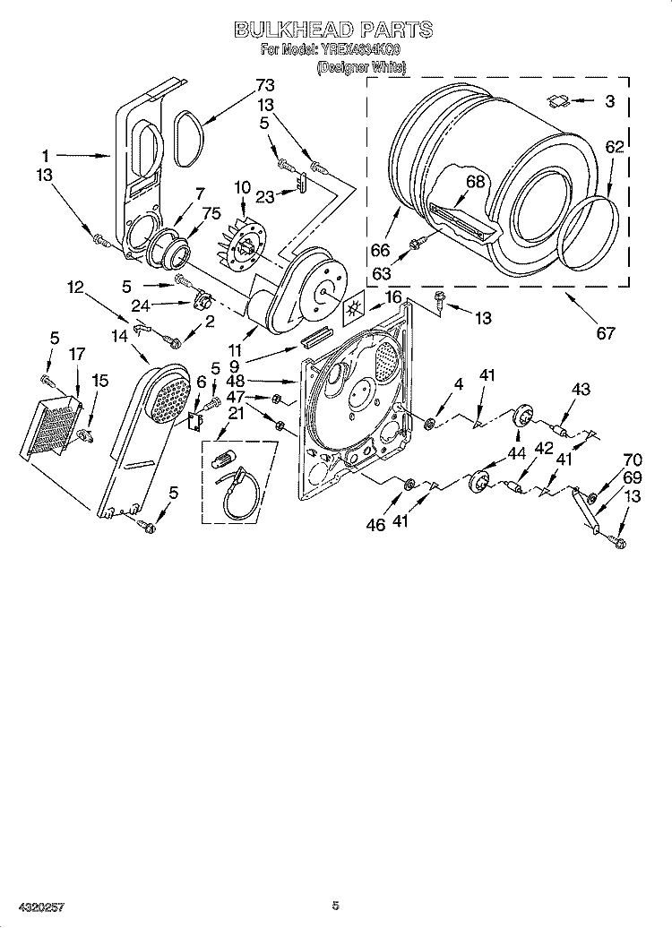 BULKHEAD PARTS, OPTIONAL PARTS (NOT INCLUDED) Diagram and Parts List for YREX4634KQ0  Roper Dryer