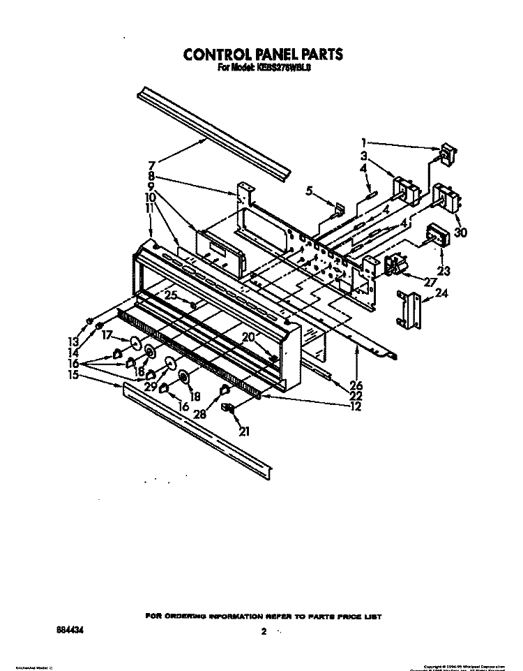 CONTROL PANEL, LIT/OPTIONAL Diagram and Parts List for KEBS276WBL0  KitchenAid Wall Oven