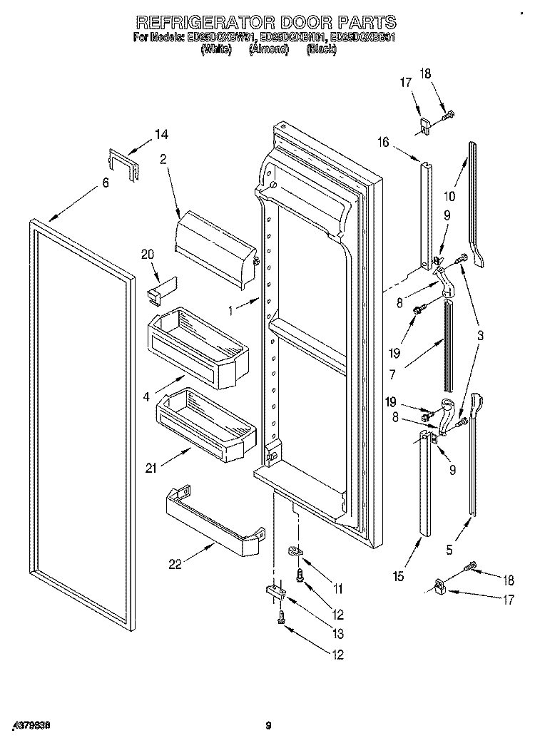 REFRIGERATOR DOOR Diagram and Parts List for ED25DQXBB01  Whirlpool Refrigerator