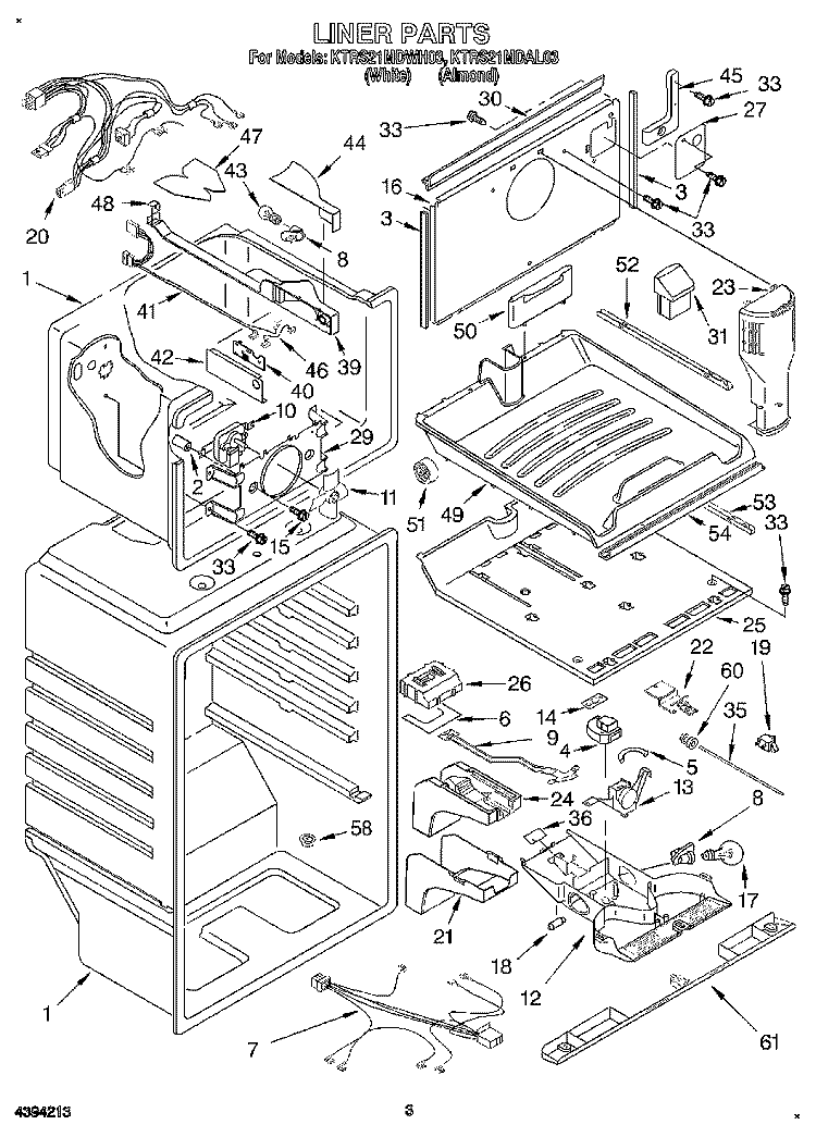 LINER Diagram and Parts List for KTRS21MDWH03  KitchenAid Refrigerator