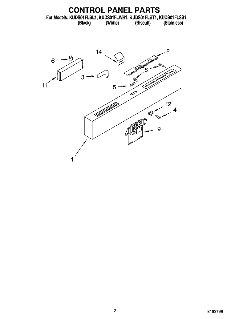 CONTROL PANEL PARTS Diagram and Parts List for KUDS01FLSS1  KitchenAid Dishwasher
