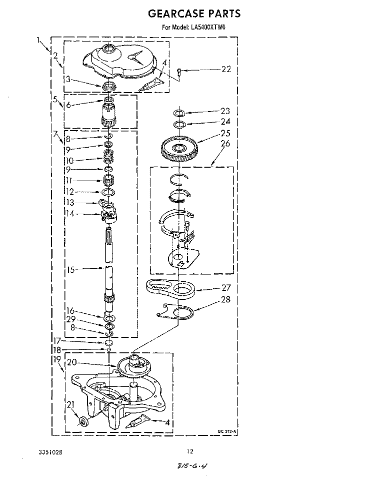 GEARCASE Diagram and Parts List for LA5400XTN0  Whirlpool Washer