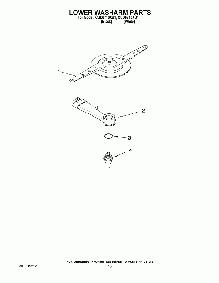 LOWER WASHARM PARTS Diagram and Parts List for CUD6710XB1  Crosley Dishwasher