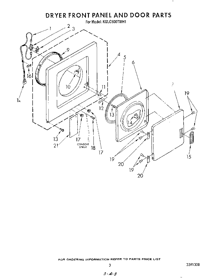 DRYER FRONT PANEL AND DOOR Diagram and Parts List for KGLC500TAL1  KitchenAid Washer Dryer Combo