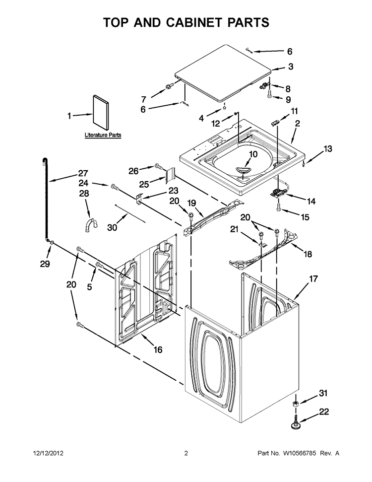 TOP AND CABINET PARTS Diagram and Parts List for 3NWTW4800AQ0  Whirlpool Washer