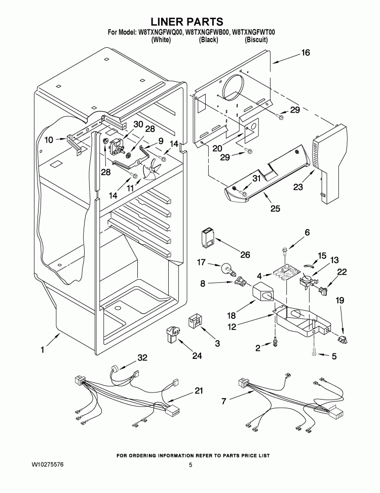 LINER PARTS Diagram and Parts List for W8TXNGFWB00  Whirlpool Refrigerator